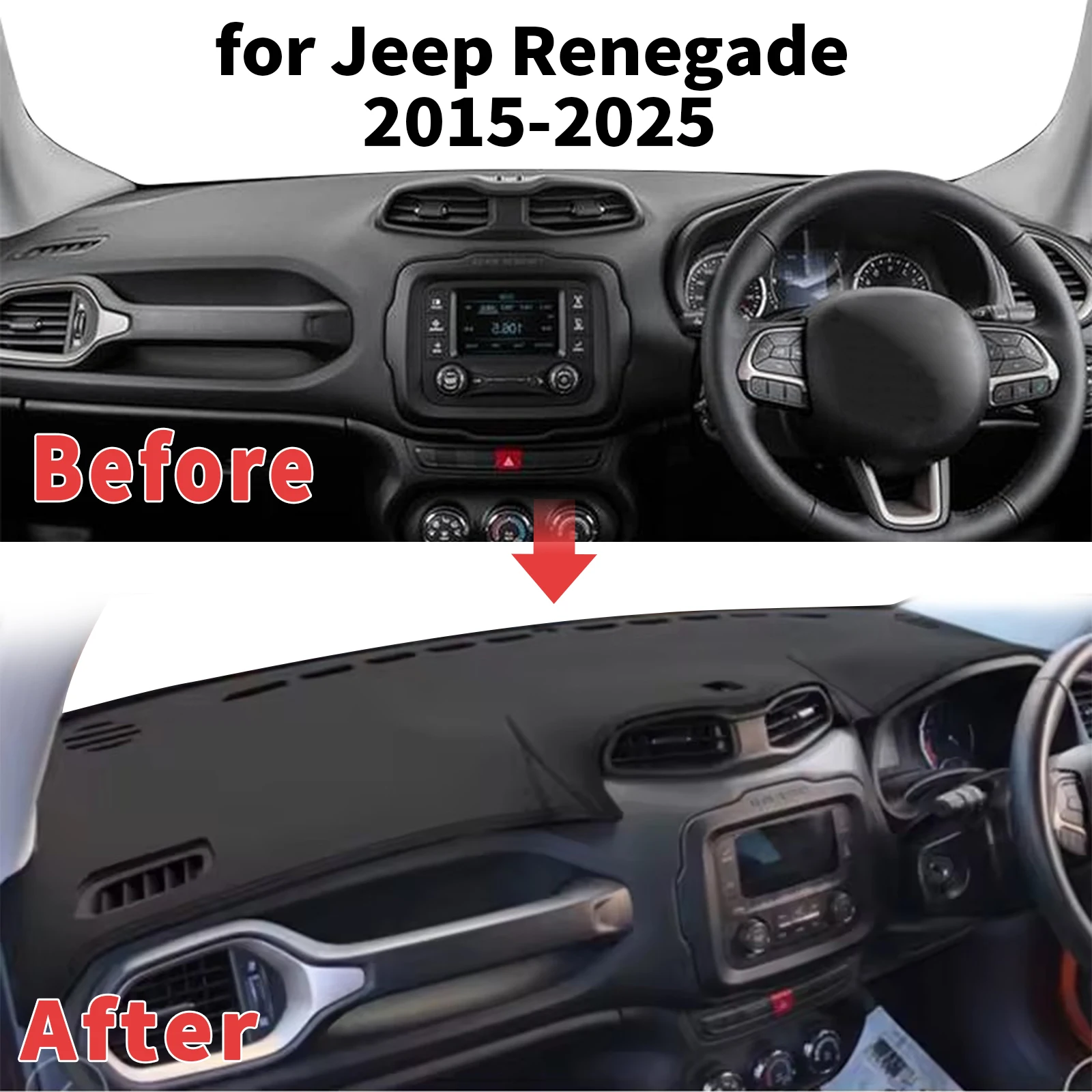 for Jeep Renegade 2015-2025 Dashboard Cover Sun Shade Protector Dashmat Anti-Glare UV Block Carpet Mat Automotive Dash Mat