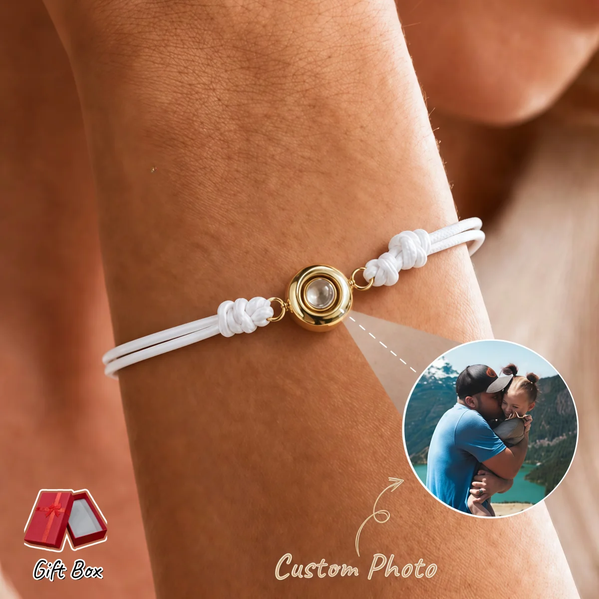 Custom Photo Projection Bracelet Round Bead Adjustable Braided Rope Bracelet Memory Gift for Women Men