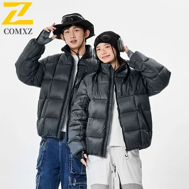 

COMXZ 2025 Mens Puffer Jacket Winter Thickened Mountaineering Loose Fit Warm Coat leisure outdoor sports lightweight windbreaker