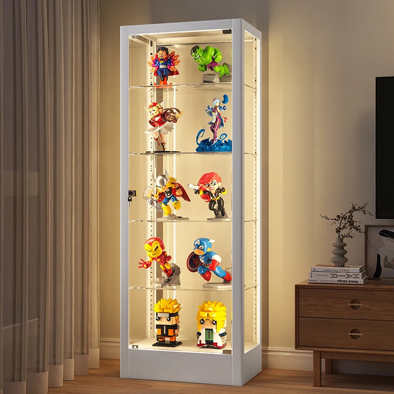 

Figure display cabinet with lamp storage glass cabinet dustproof transparent living room home model toy display cabinet
