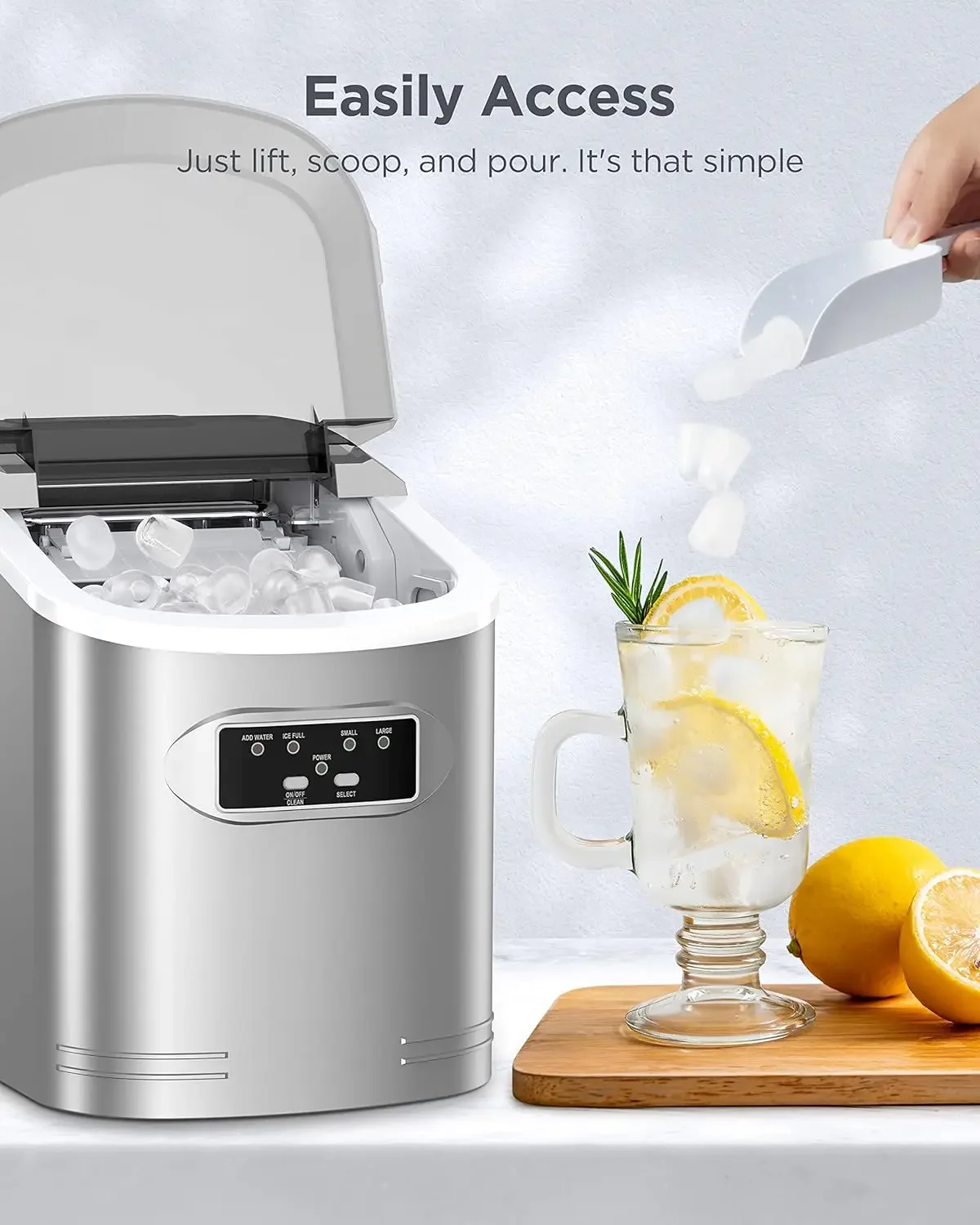 Compact Self-Cleaning Countertop Ice Maker Machine, Produces 26 lbs of Ice in 24 Hours, 9 Ice Cubes Ready in just 6 Mins, Comple