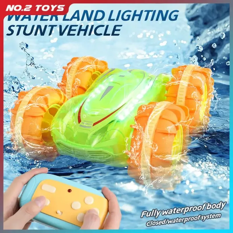 

Автомобили-амфибия с дистанционным управлением, трюковый автомобиль, игрушка для мальчика, часы с двойным режимом, радиоуправляемая трюковая машина с подсветкой, детские игрушки, подарки