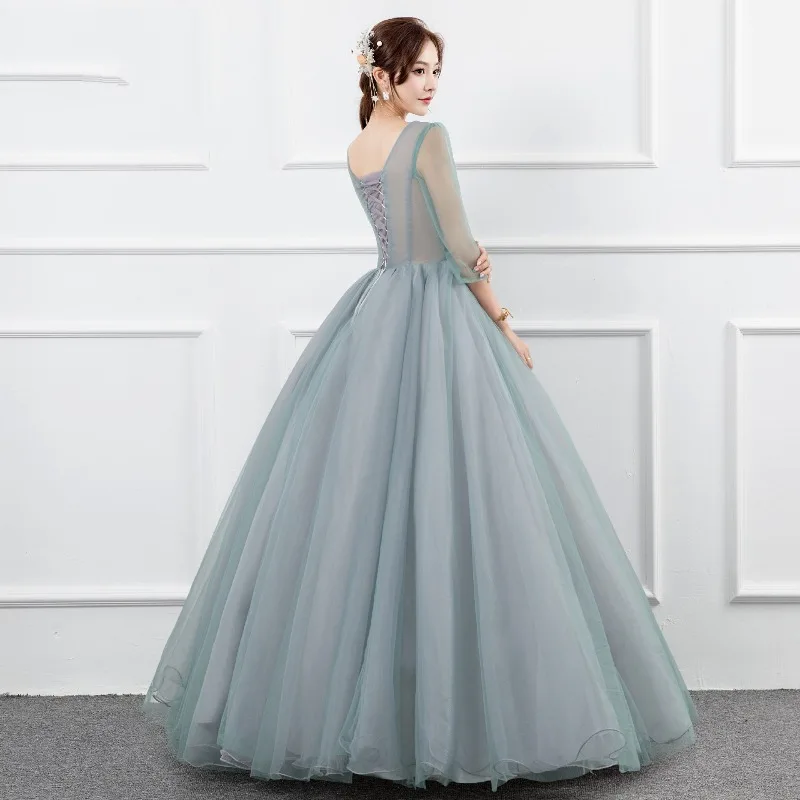 Sukienka wieczorowa damska z dekoltem w serek, haftowana, z siateczki, modna, dopasowana, z paskiem na plecach, elegancka, na roczne spotkanie, z bufiastą spódnicą, 2026.