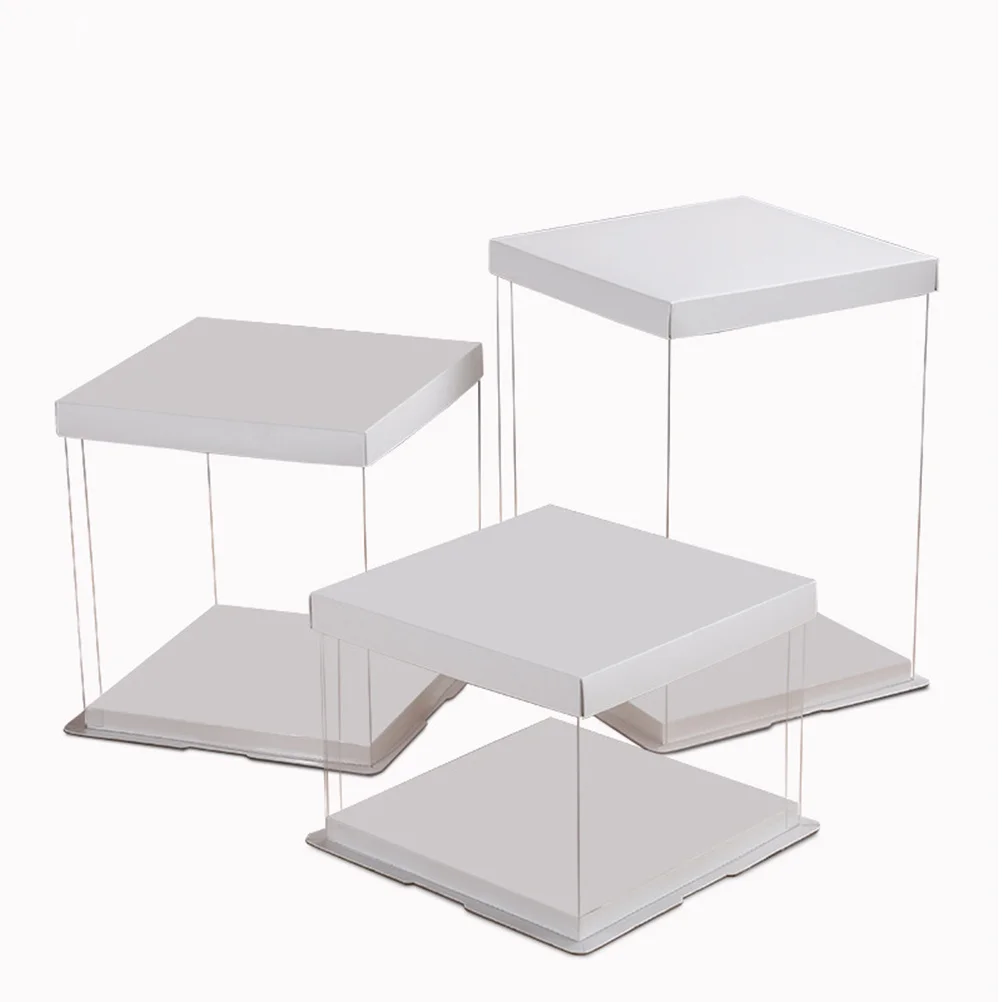 

Transparent Square Cake Boxes 10 Inch White For Bakery Dessert Packaging Food Crisper Holder Home Tea Room Use