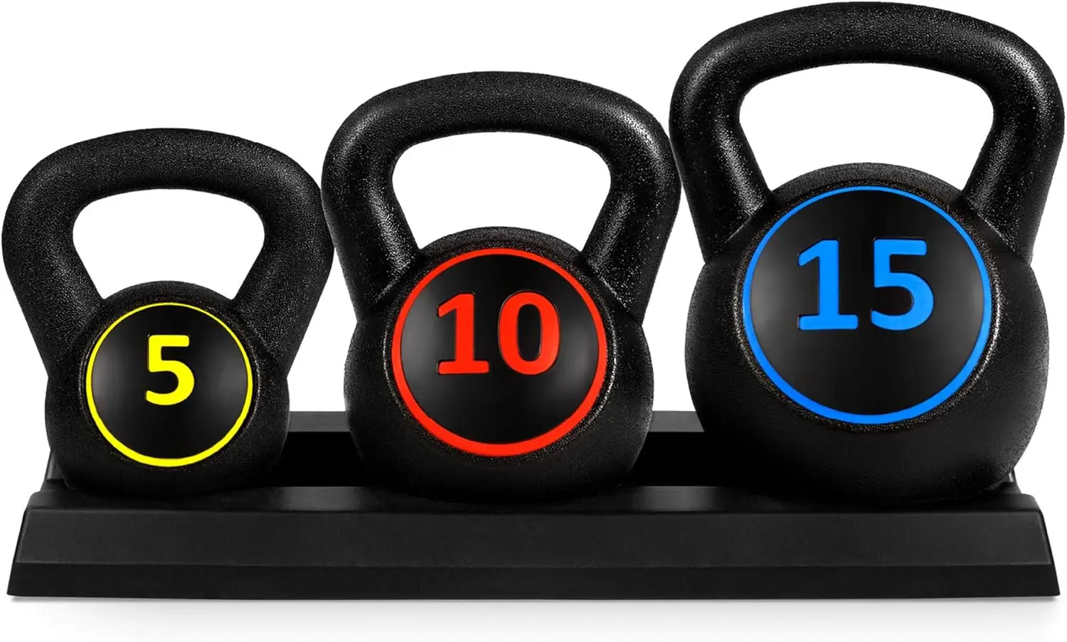 Best Choice Products 3-Piece Kettlebell Set with Storage Rack, HDPE Coated Exercise Fitness Concrete Weights for Home Gym,