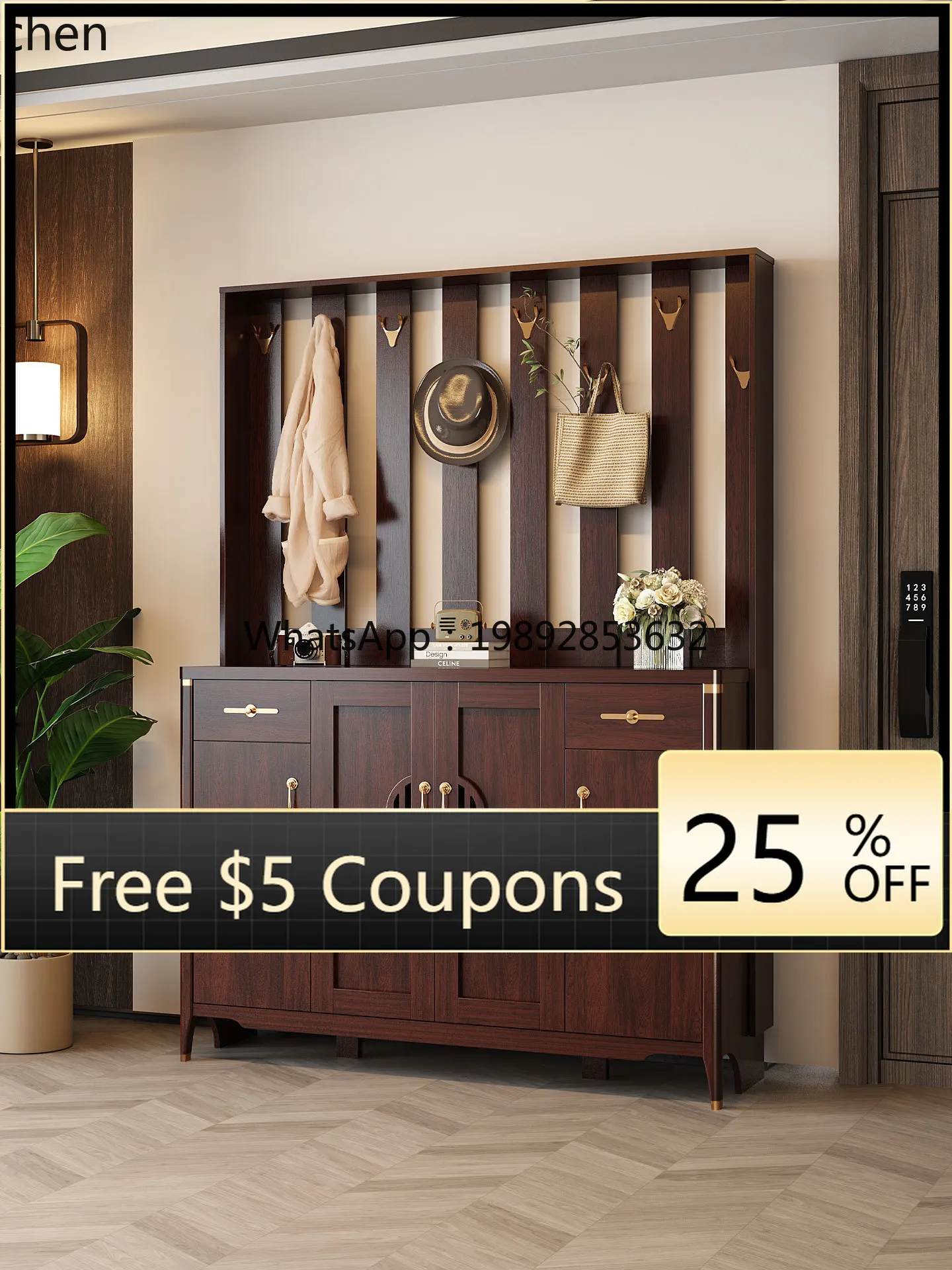 ACC solid wood shoe cabinet with hanger integrated against the wall into the entrance foyer cabinet storage cabinet