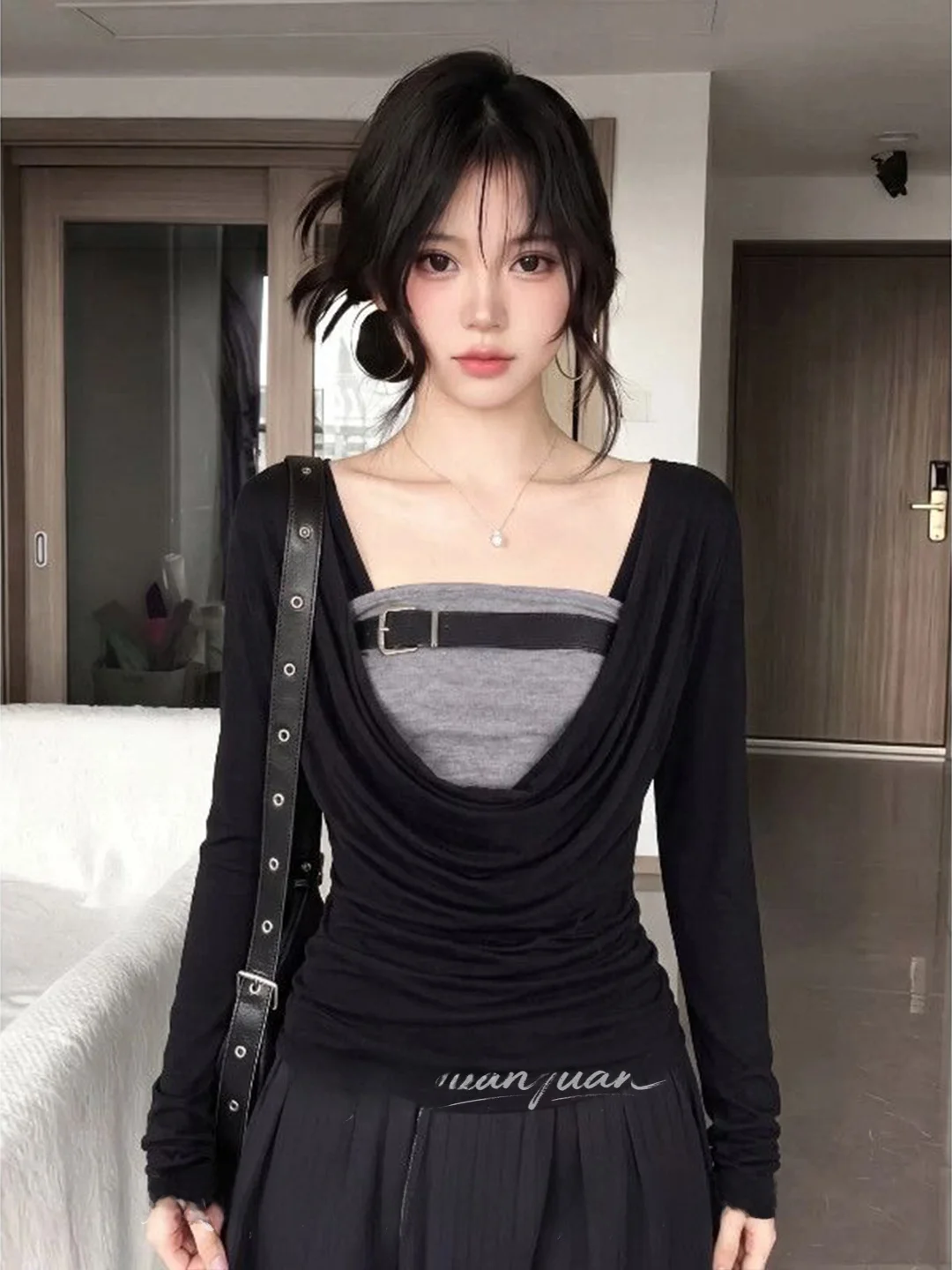 Elegant Korean Style Long Sleeve T-Shirt Women's Slim Fit High End Top Gentle First Love Fashion Casual Breathable Polyester