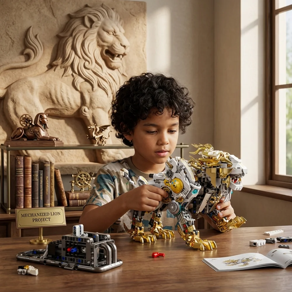 

2026 NEW Mechanical Lion Building Blocks Set Power Motor With Movable Parts Kit DIY tabletop decorations Gift For Kids 1073PCS