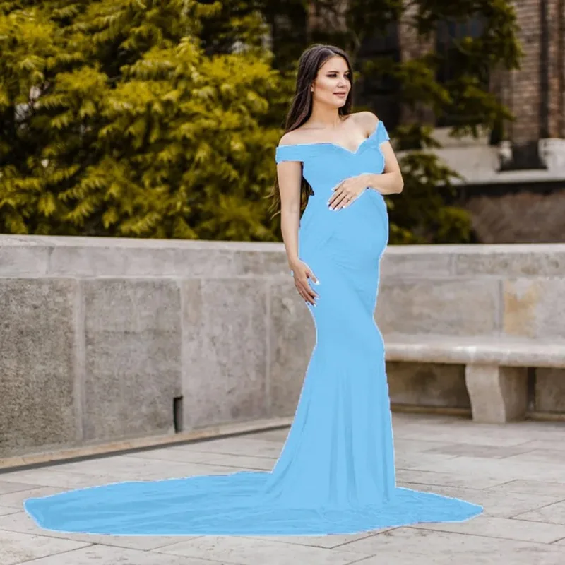 

Maternity Summer Ruffle Sleeve V-Neck Mermaid Dress Pregnancy Gown Wedding Bridesmaid Dresses Robe for Photoshoot Baby Shower