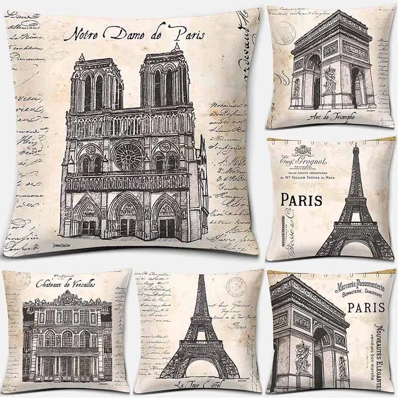 

Paris retro architecture print pillowcase home decoration car sofa cushion cover 40x40cm