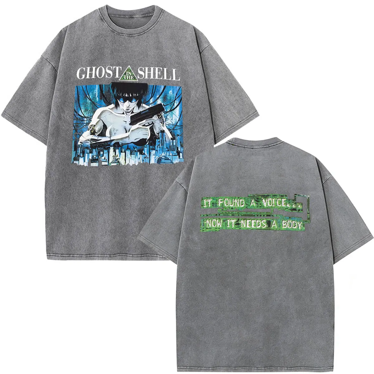Ghost in The Shell Motoko Kusanagi Vintage Washed T Shirt Men Women Clothing Casual Cotton Short Sleeve Oversized T-shirts Tops