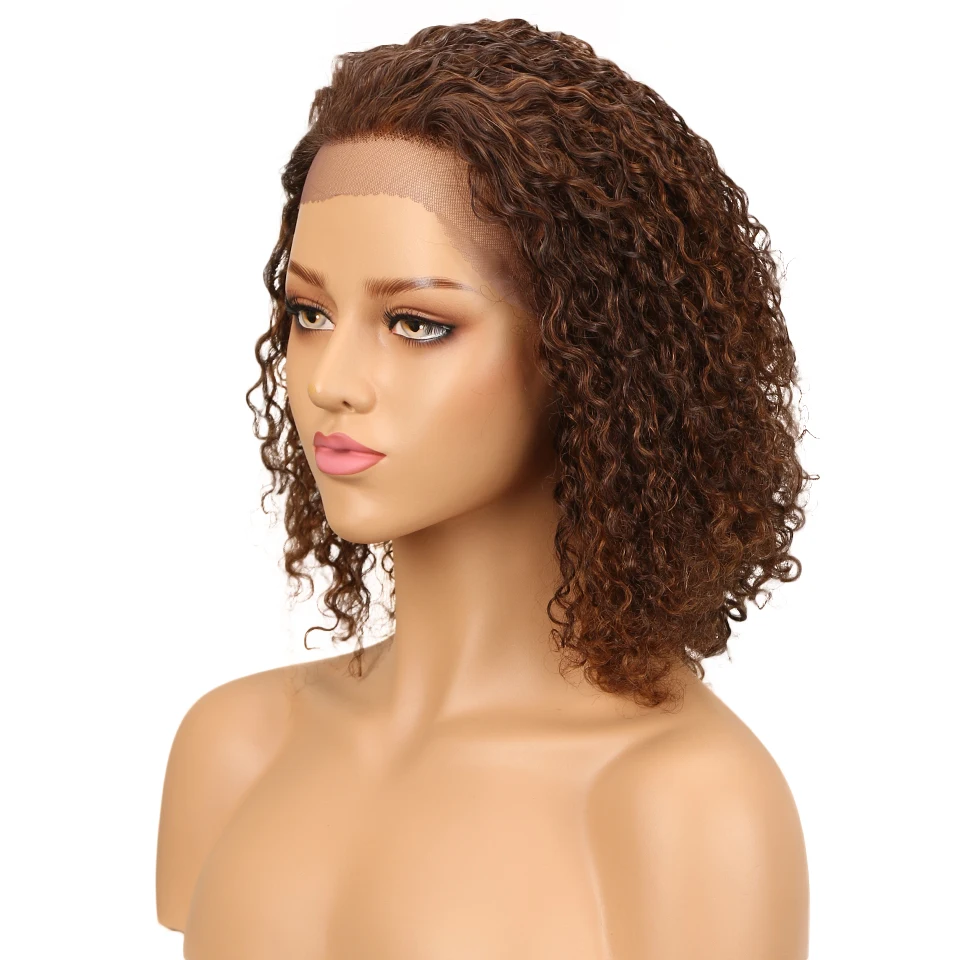 Sleek Short Human Hair Wigs For Women P4/30 Highlight Colored Lace Front Wigs 100% Real Ready To Wear Deep Wave Curly Lace Wigs