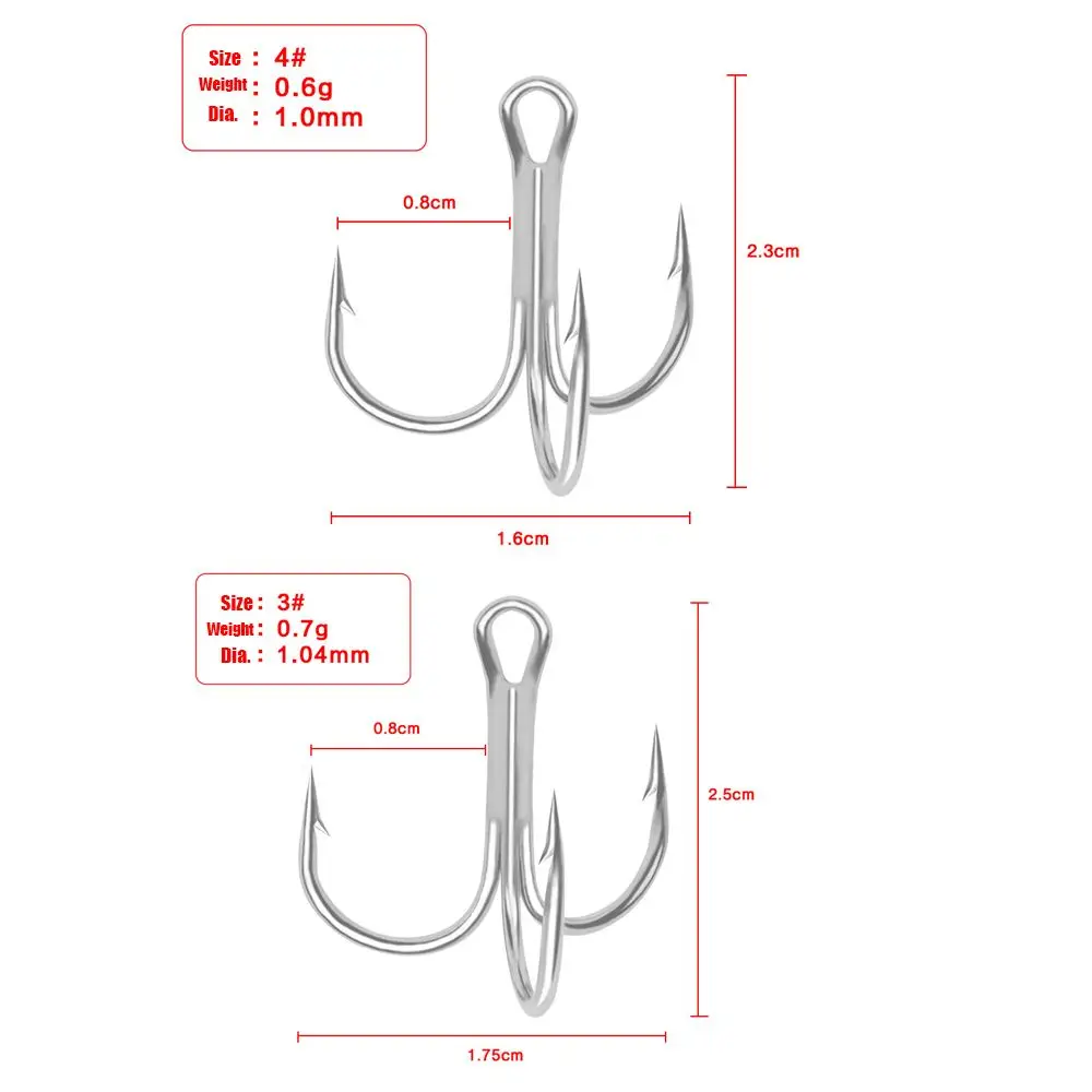 10PCS/Set Durable Lure Barbed Hooks Fishhooks High Carbon Steel Treble Jig Fishing Tackle