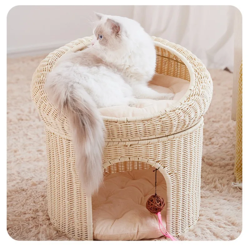 Super Cat Warm Woven Pet Nest Double Layer Large Space Cat Nest Half enclosed Vine Woven Cat Nest Vine Woven Cat Nest