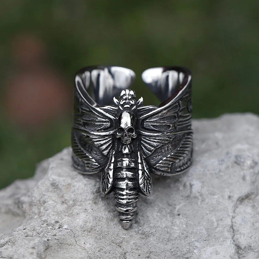 2025  Men's 316L stainless-steel rings Dropshipping Butterfly Skull Pattern gothic punk Motorcycl Jewelry Gifts free shipping