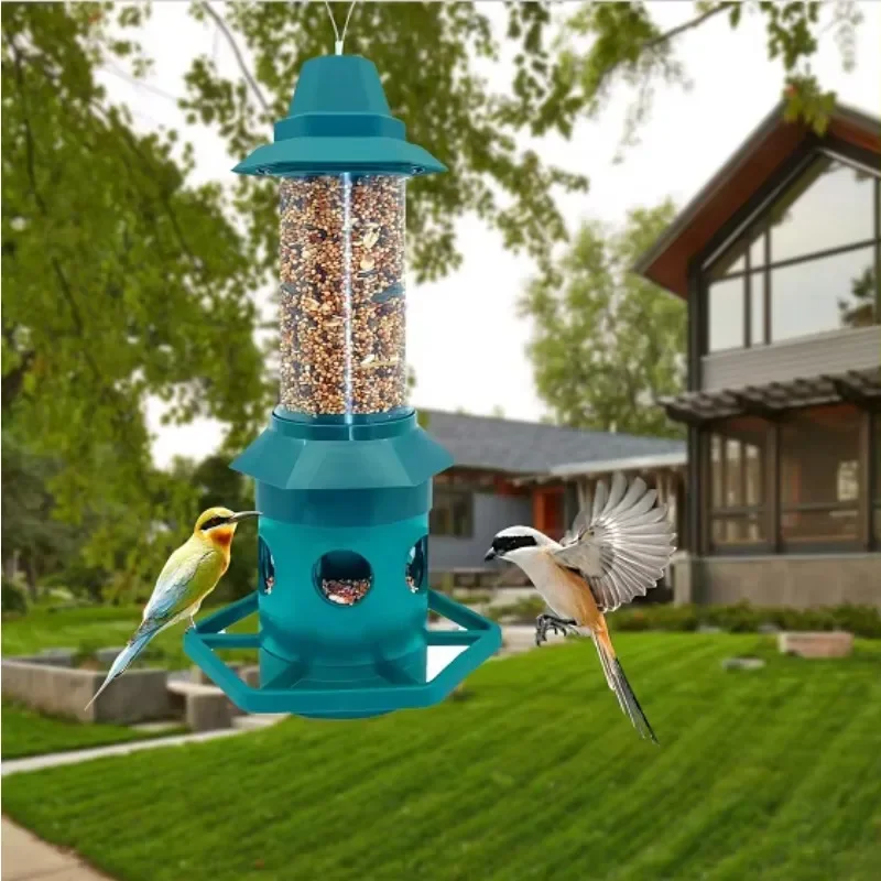 

High quality small garden bird feeder Lighthouse design rat-proof function Automatic food storage bowl Plastic material