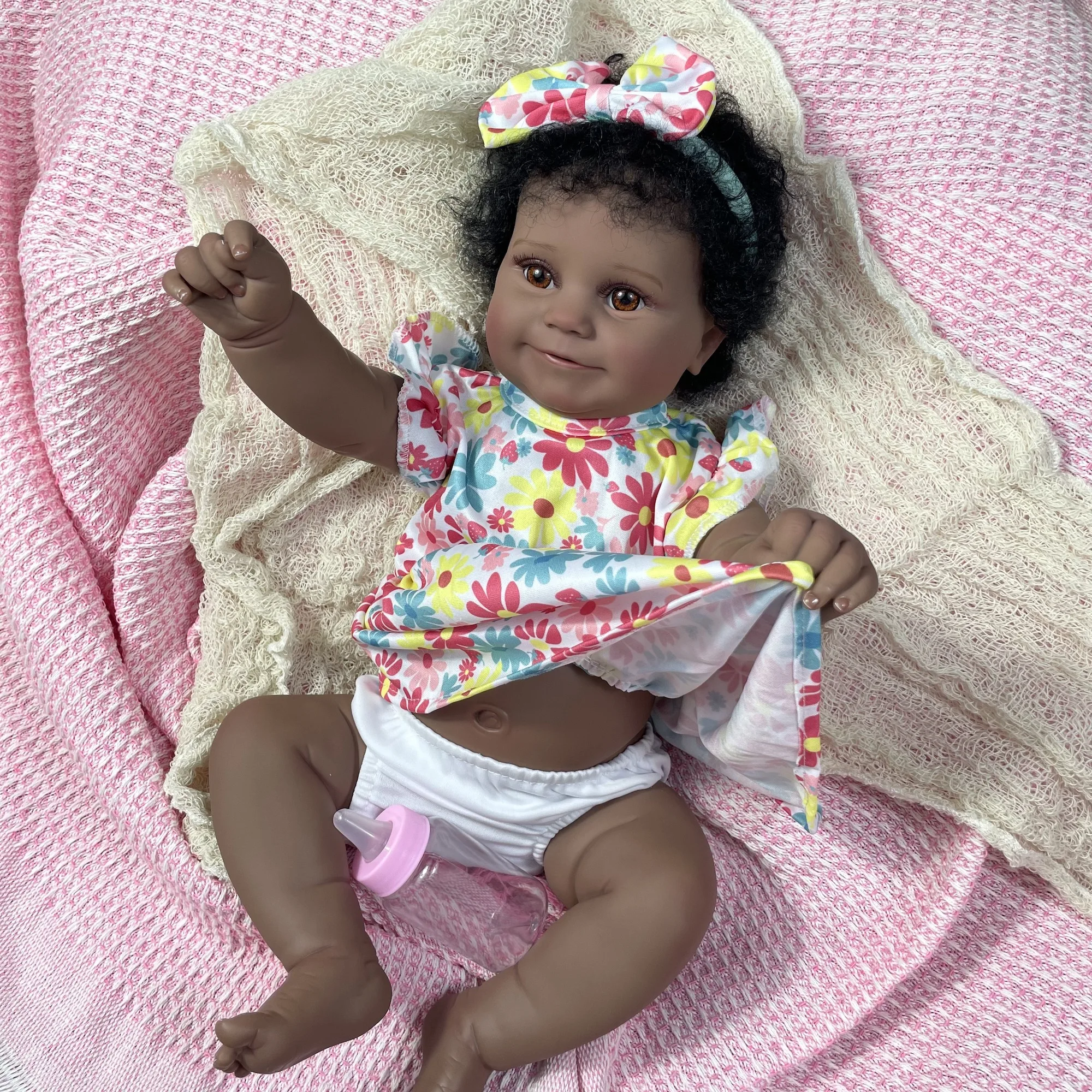 

50CM African American Full Vinyl Washable Doll Maddie Girl Dark Skin With Rooted Hair Handmade Toy Gift Doll Accessories