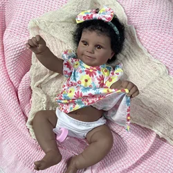 50CM African American Full Vinyl Washable Doll Maddie Girl Dark Skin With Rooted Hair Handmade Toy Gift Doll Accessories
