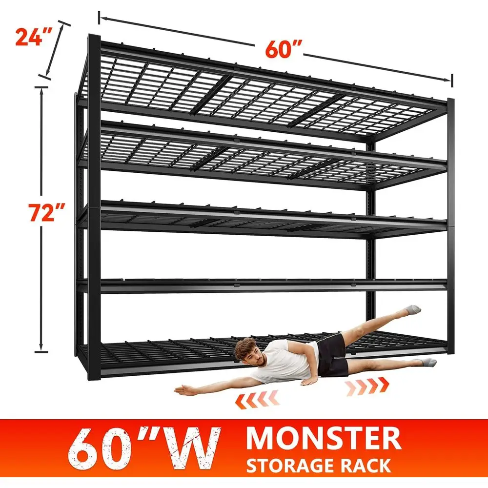 60 Heavy-Duty Metal Garage Shelving, 5-Tier Adjustable Storage Rack, 3000 lbs Capacity