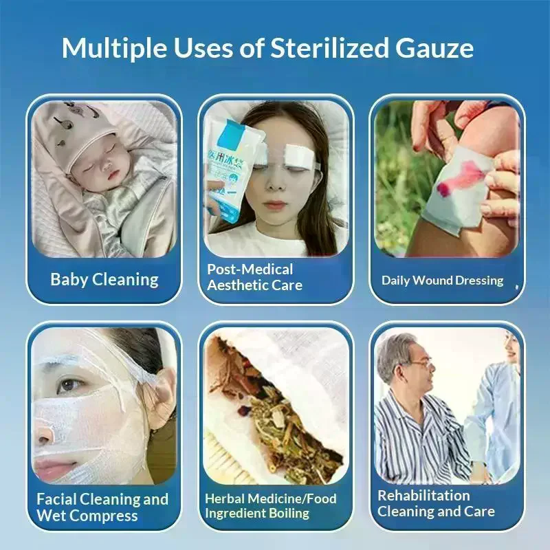 10pcs Sterile Medical Gauze Blocks High Absorbency Hemostatic Wound Dressing for Outdoor Climbing Supplies