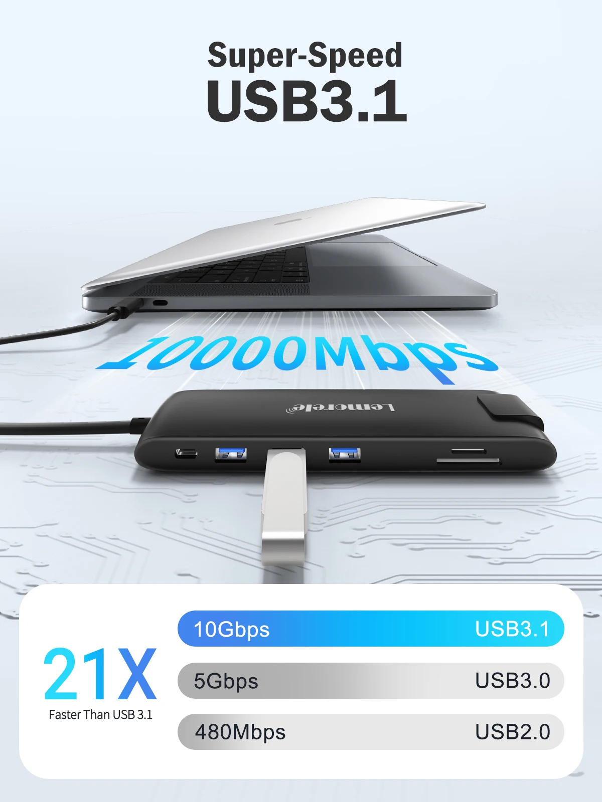 Lemorele USB 허브 USB 3.1 도킹 스테이션, USB C타입 어댑터, VGA USBC, 3.1 기가비트 이더넷, 맥 윈용, 4K, 10Gpbs, TC96