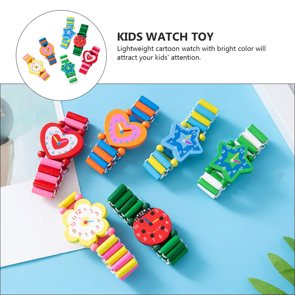 

6pcs Cartoon Watches Wooden Bracelet Time Learning Plaything Birthday Gift For Simulated Watch Decorative