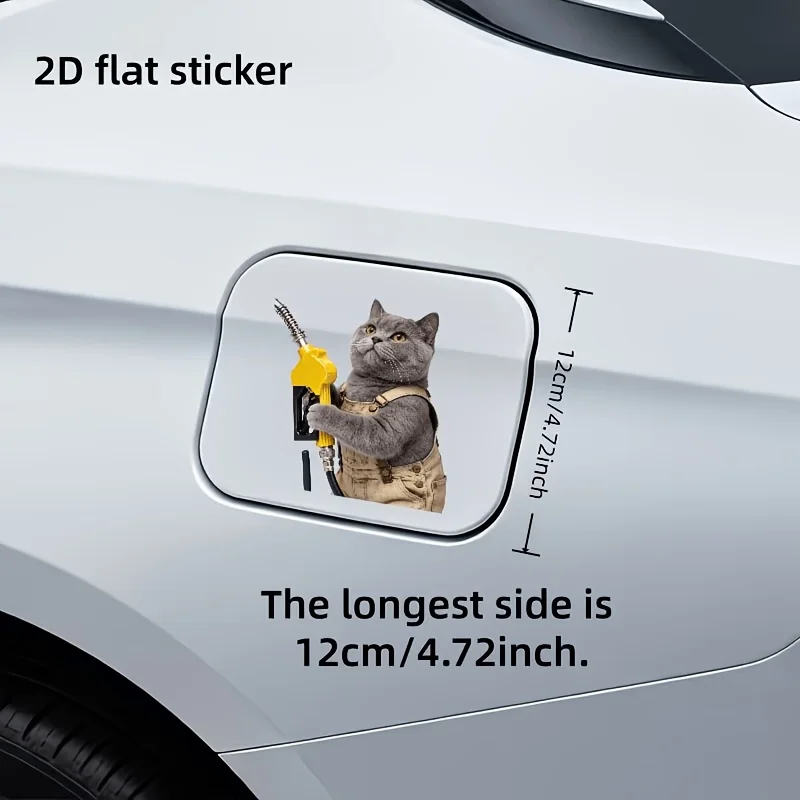 Gray British Shorthair Cat Fuel Pump Sticker 1PC Cute Cat Vinyl Decal Car Fuel Tank Cap Glass Surface Decor