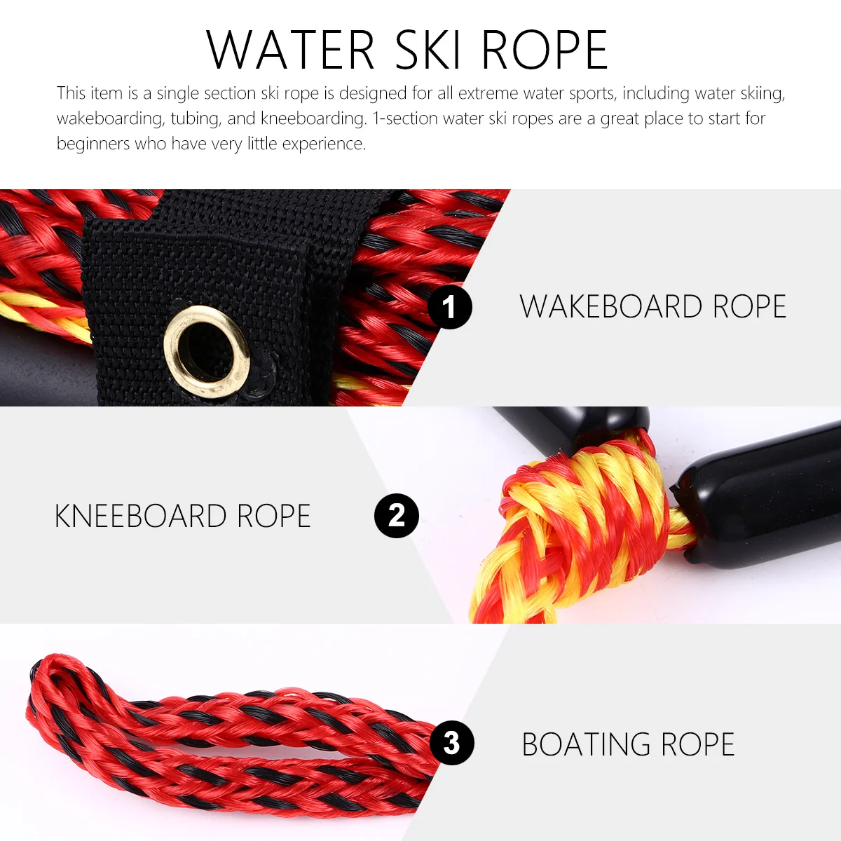 

Water Ski Rope Single Section Black Handle Lightweight Durable for Wakeboarding Kneeboarding Tubing Boating Watersports