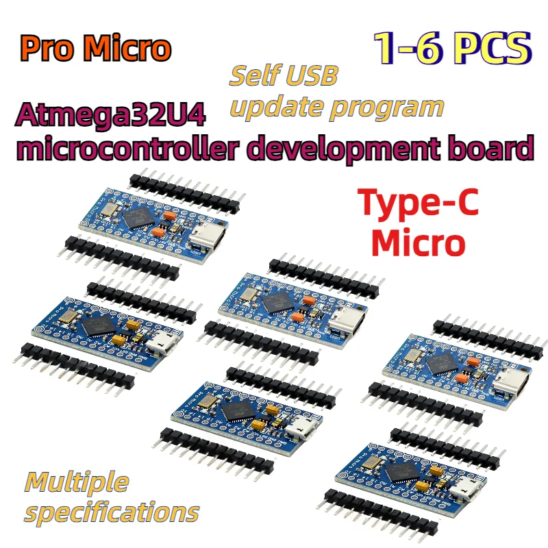 1-6PCS New Pro Micro for Arduino ATmega32U4 5V16M Module with 2Row Pin Self USB Update Program Microcontroller Development Board