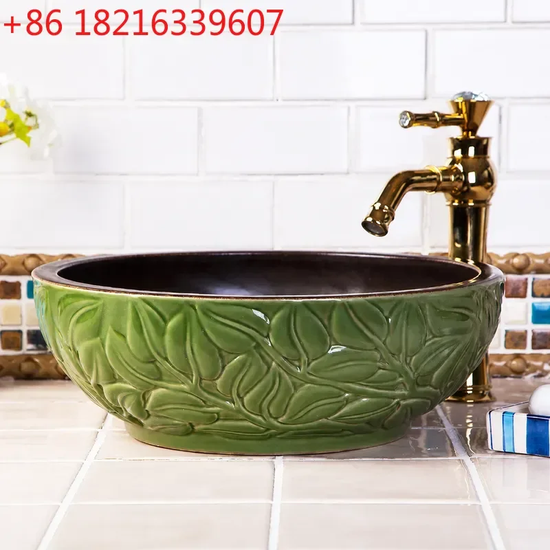 YAO Jingdezhen Ceramic Art Table Basin Hotel Washbasin Chinese Retro Engraving Round Handmade