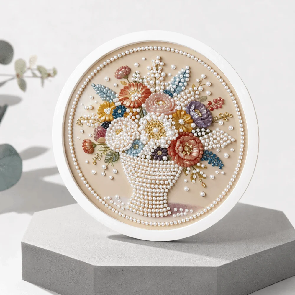 Sunflower Round Shape Pearl Painting Hand-Pasted 15cm DIY Painting Material Pack Flower Self-Adhesive Paintings Living Room