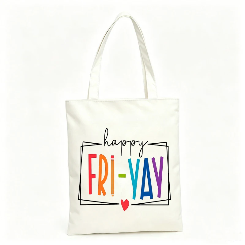 Women's colorful letter print canvas tote bag, casual style for daily shopping and weekend outings