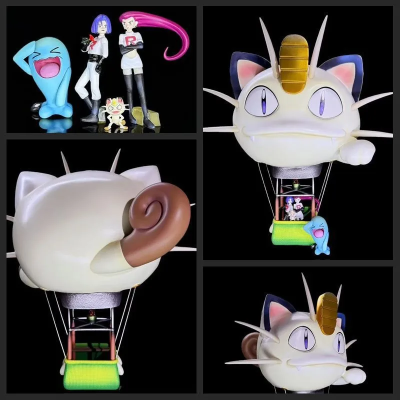 38cm Anime Pokemon FigureRocket Team Meowth Hot Air Balloon Anime Collection Model Desktop Ornaments Holiday Gifts Children Toys