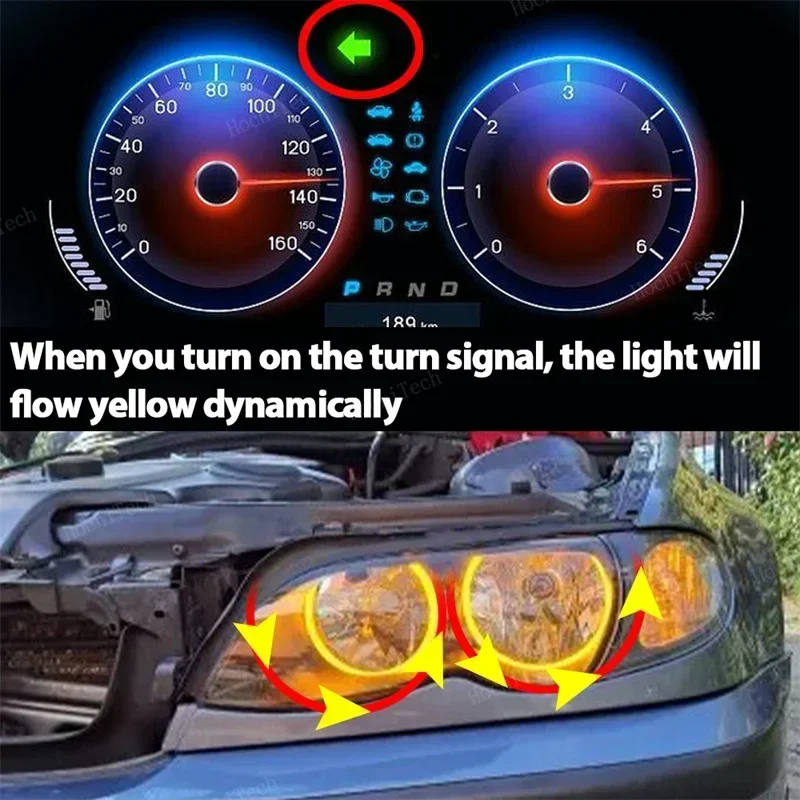 Dynamic Multi-color LED Angel Eyes Kit  Ring RGBW with phone control For BMW 3 5 7 Series E46 E39 E38 Revolving Turn Signal