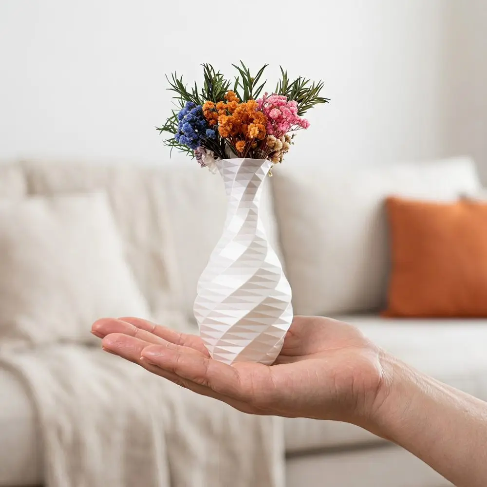 Pencil Holder 3D Printed Decorative Vase White Color Desktop Ornament Mini Flower Vases Simple Spiral Vase Desktop Decor