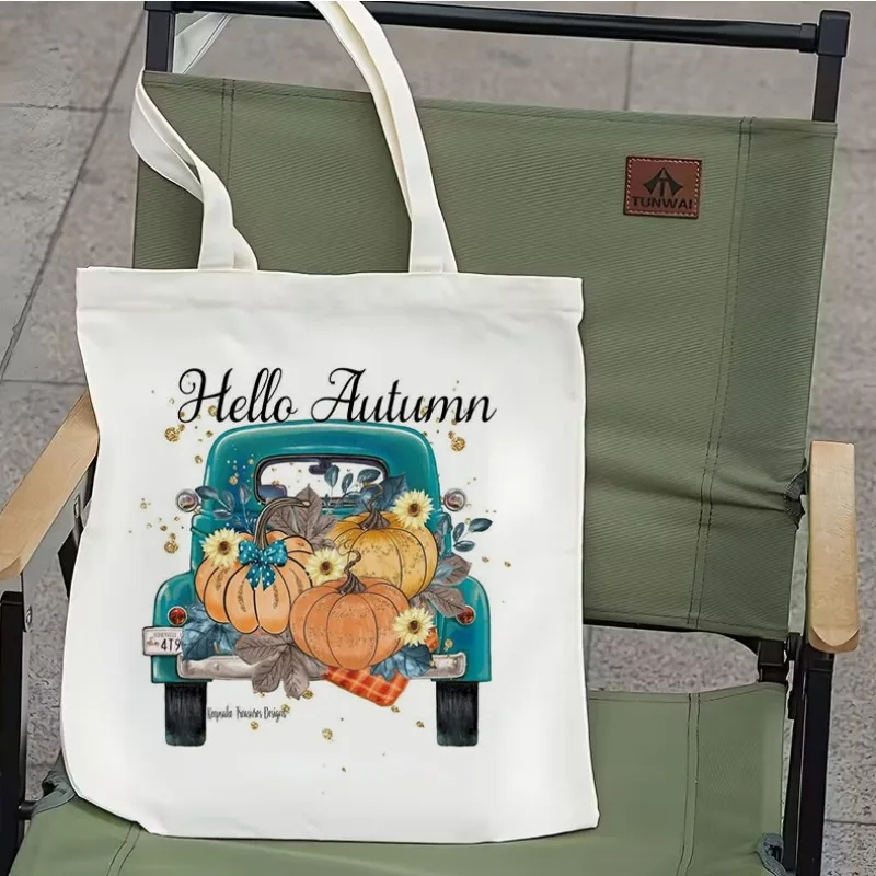 Pumpkin Car Canvas Bag Tote Bag Shoulder Bag University Bag Halloween Pumpkin Home Decoration Bag