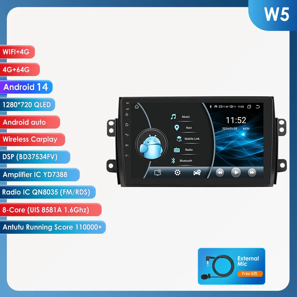 Android 16 Autoradio 4G+WIFI Carplay voor Suzuki SX4 2006-2013 voor Fiat Sedici 2005-2014 Auto Multimedia GPS 2din Autoradio Slimme Intelligente Systemen IPS Touchscreen Stereo Videospeler 2 Din