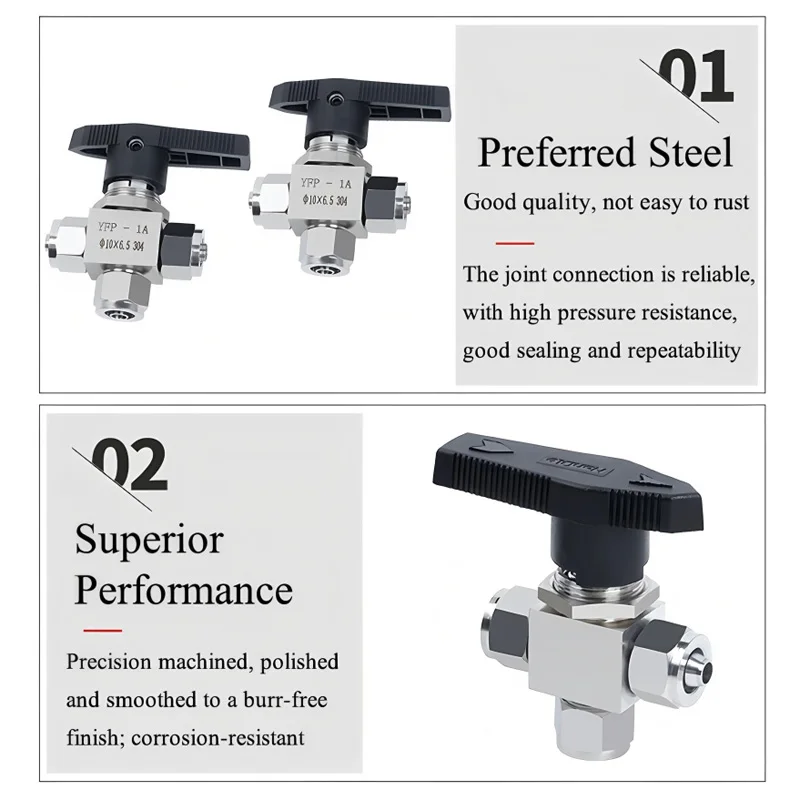 304/316 Stainless Steel Quick-Twist Three-Way Ball Valve YFP-1A Fit 4x2.5 8x5 8x6 10x6.5 10x8 12x8 12x10 mm Pneumatic Air Hose