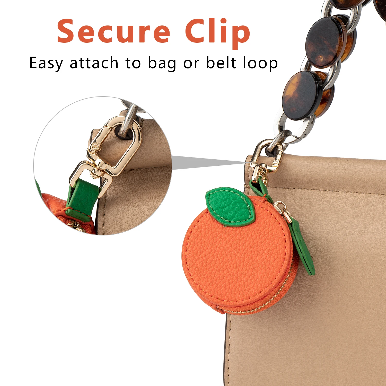 Bag Charms, Coin Purse, Orange Mini Wallet, Airtag Storage Pouch, Earphone Jewelry Box, Multifunctional Hook Keychain Charm Bag