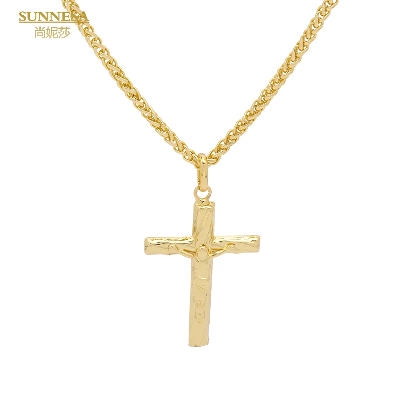 SUNNESA Fashion 18k Gold Plated Cross Pendant Necklace Classic Chain Necklaces Jewelry for Women Christian Gifts