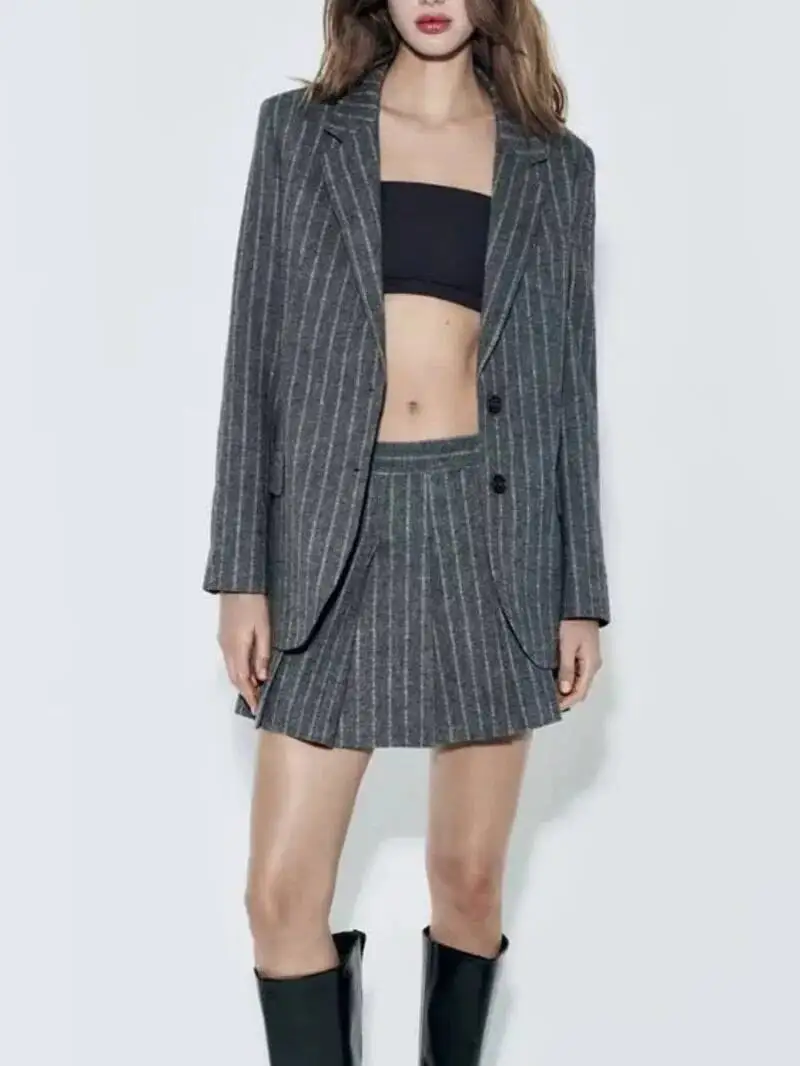 

Женский модный полосатый однобортный пиджак с карманами, винтажный шикарный женский наряд с вырезом и длинными рукавами, MBX7
