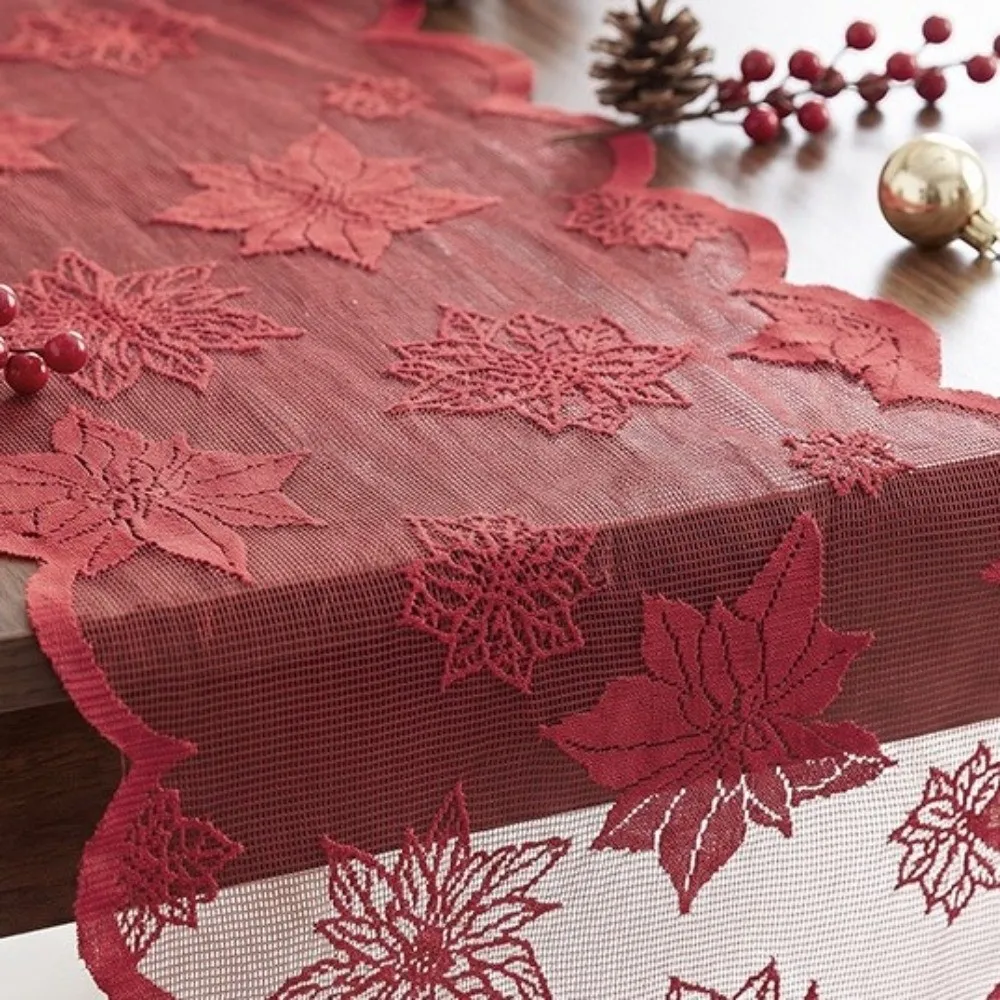 New Year Maple Leaf Christmas Tree Table Runner Lace Long Christmas Table Flag Flower Desk Decor Xmas Tablecloth Living Room