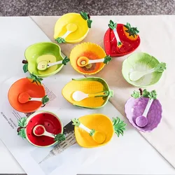 Ceramic Creative Fruit Shape  Bowl Cartoon Vegetable Tableware  Cute Bowl Serving Bowl Strawberry  with Spoon Japanese