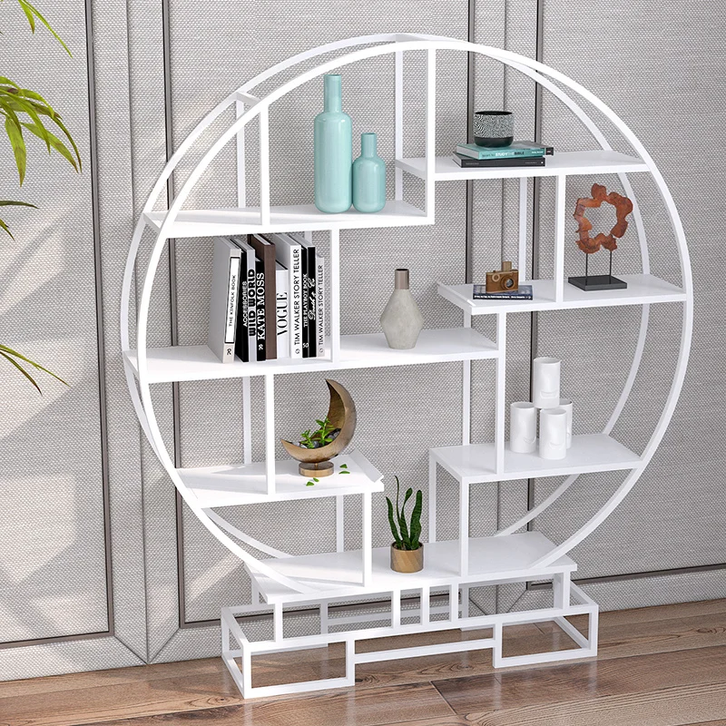 

New Chinese-style round Bogu frame, wrought iron shelf, bookshelf, storage rack, decorative living room, partition display shelf