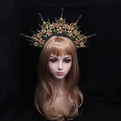 Gold halo crown  Flower crown  Wedding headpiece Bridal crown Burning man Festival headband Photoshoot for Women Girls