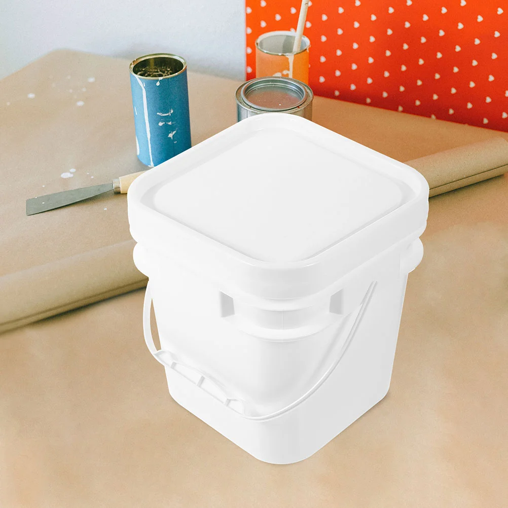 1 Gallon White ABS Paint Bucket 5L Square Hand Carry Container Lid Plastic Bin for Outdoor Activities Smooth Touch Fine