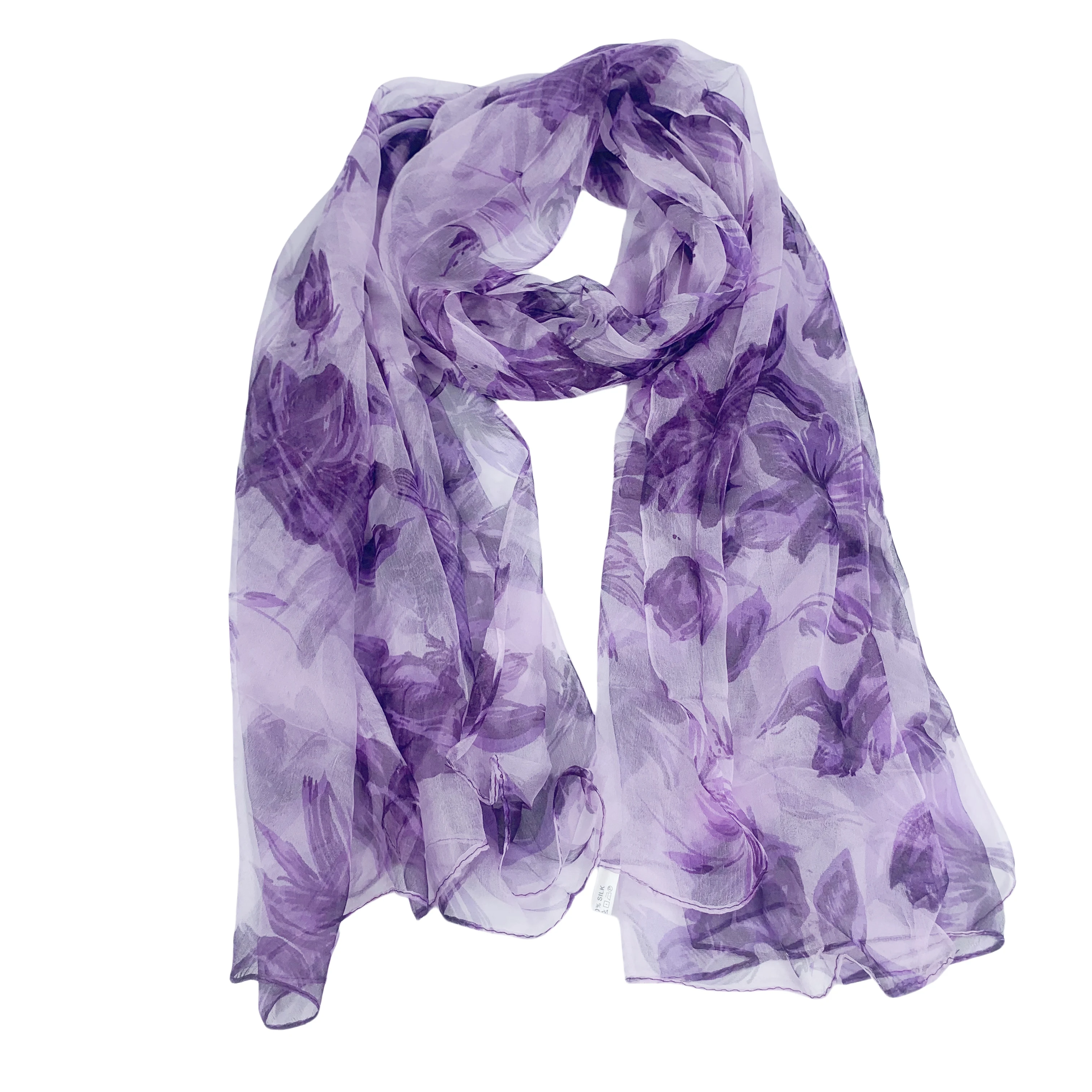 

100% pure silk scarf scarves brand new fashion scarves 110Cm*180Cm Neckerchief hijabs long silk scarves purple blue leaves