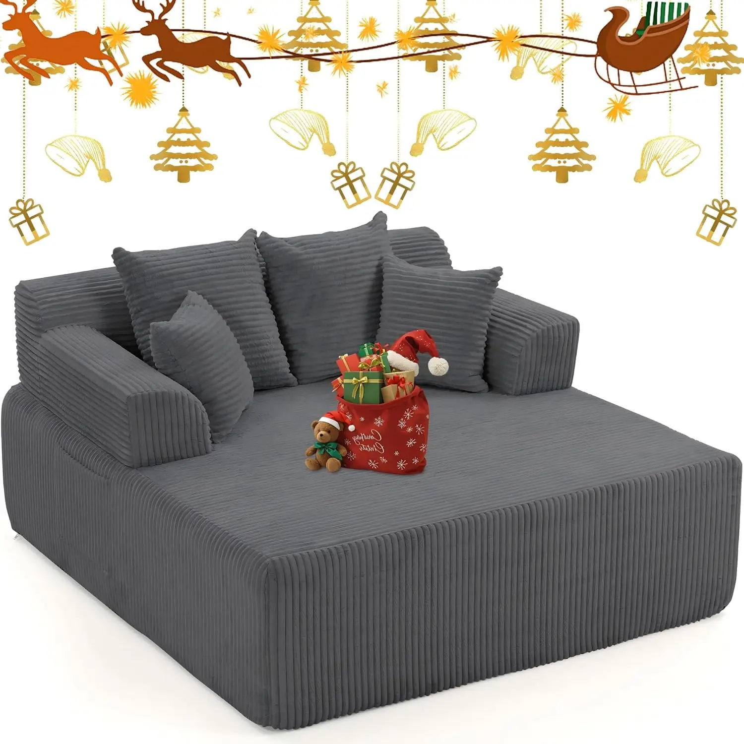 

58" Oversized Boneless Chaise Lounge Chair, Cloud-Like Corduroy Chair Bed Indoor, Velvet Sofa Sleeper w/Side Pockets, 660LBS Cap