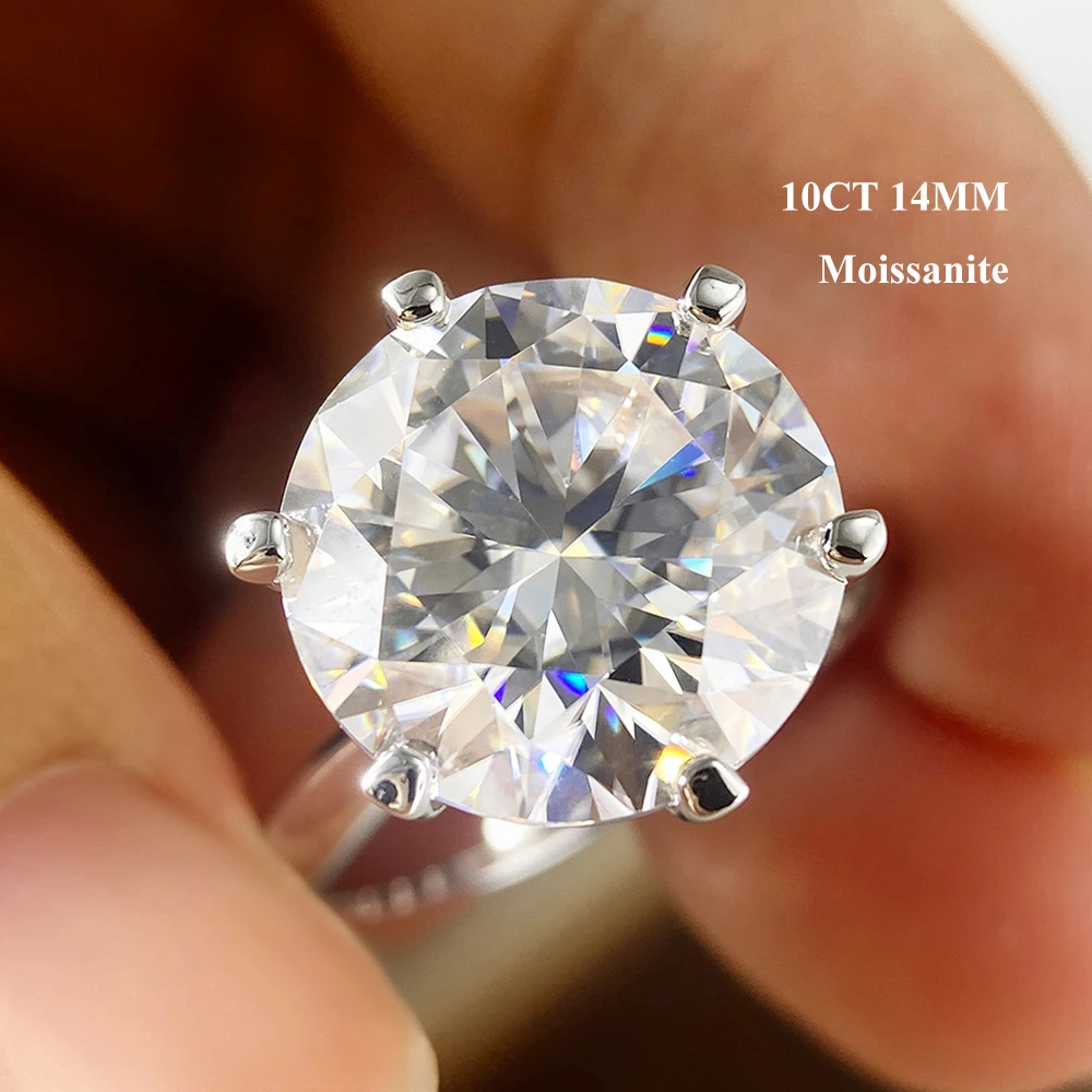 EWYA GRA Certified 0.5-10CT D Color Moissanite Solitaire Engagement Rings for Women Silver 925 Wedding Bridal Big Diamond Band