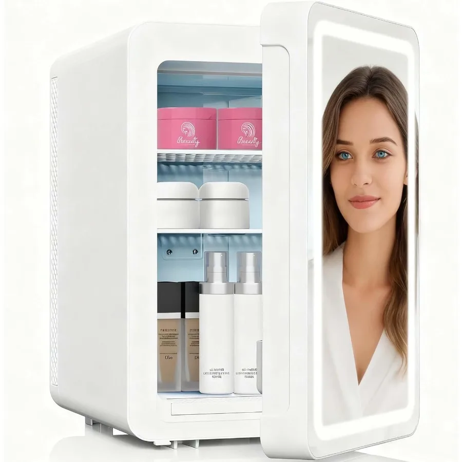 

Холодильник для ухода за кожей, 20 л, с зеркалом, светодиодной подсветкой, 3-режимный охладитель с регулируемой яркостью, подогреватель с поддоном для капель для макияжа, косметики, красоты Mini Beaut